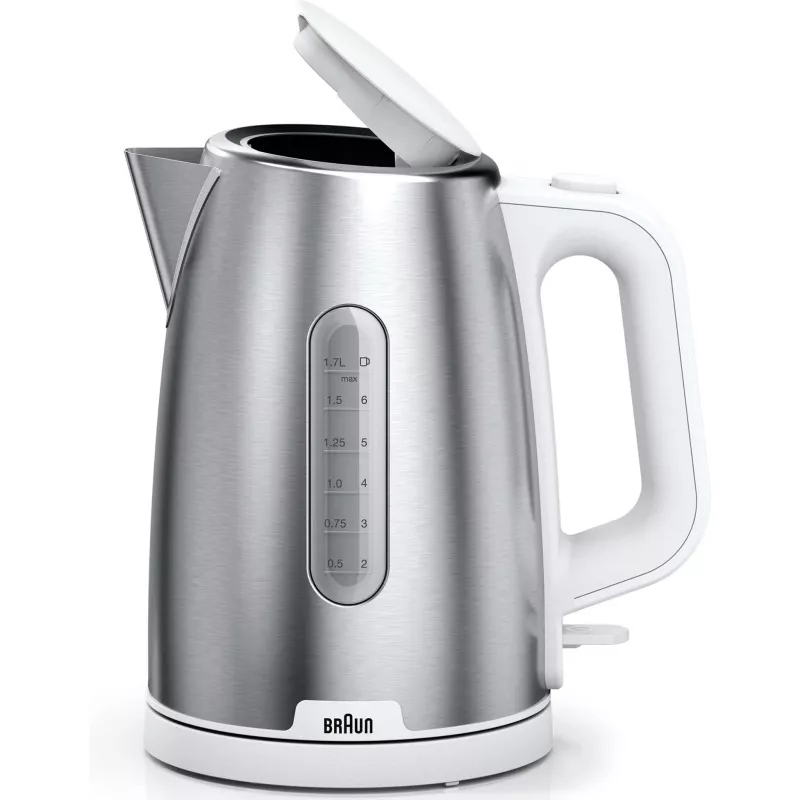 Braun WK 1500 elektrischer Wasserkocher 1,7 L 2200 W Edelstahl, Weiß