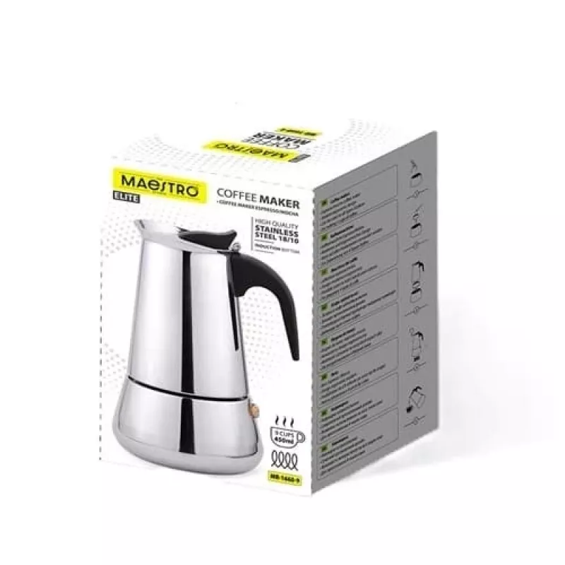 Moka pot Maestro MR-1660-9, Herdkaffeemaschine für 6 Tassen, schwarz