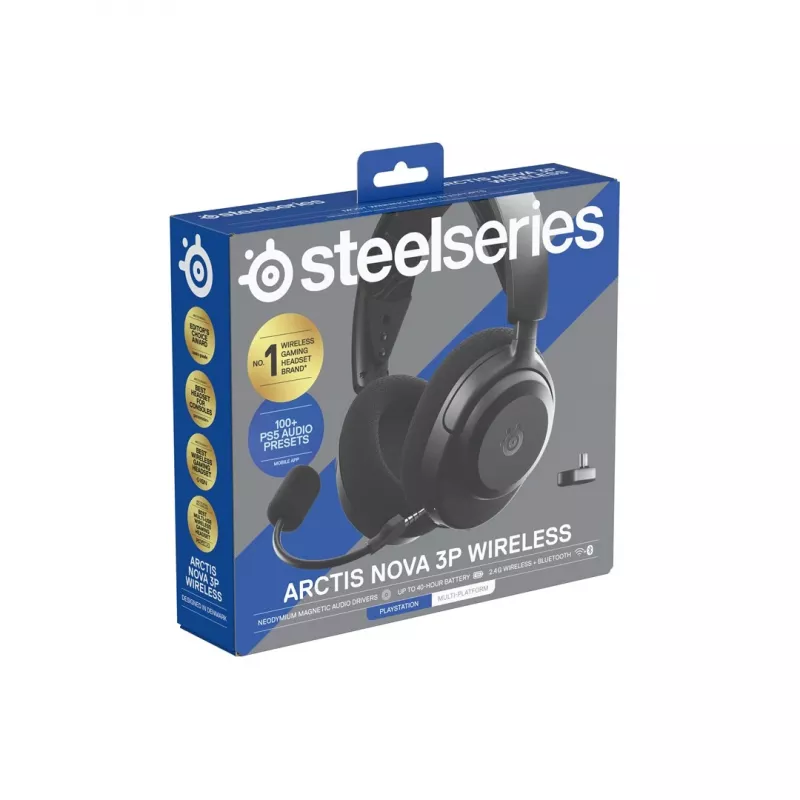 Headset STEELSERIES Arctis Nova 3P Wireless Bluetooth Circumaural Head-band, 20–22000 Hz, 260 g, Schwarz