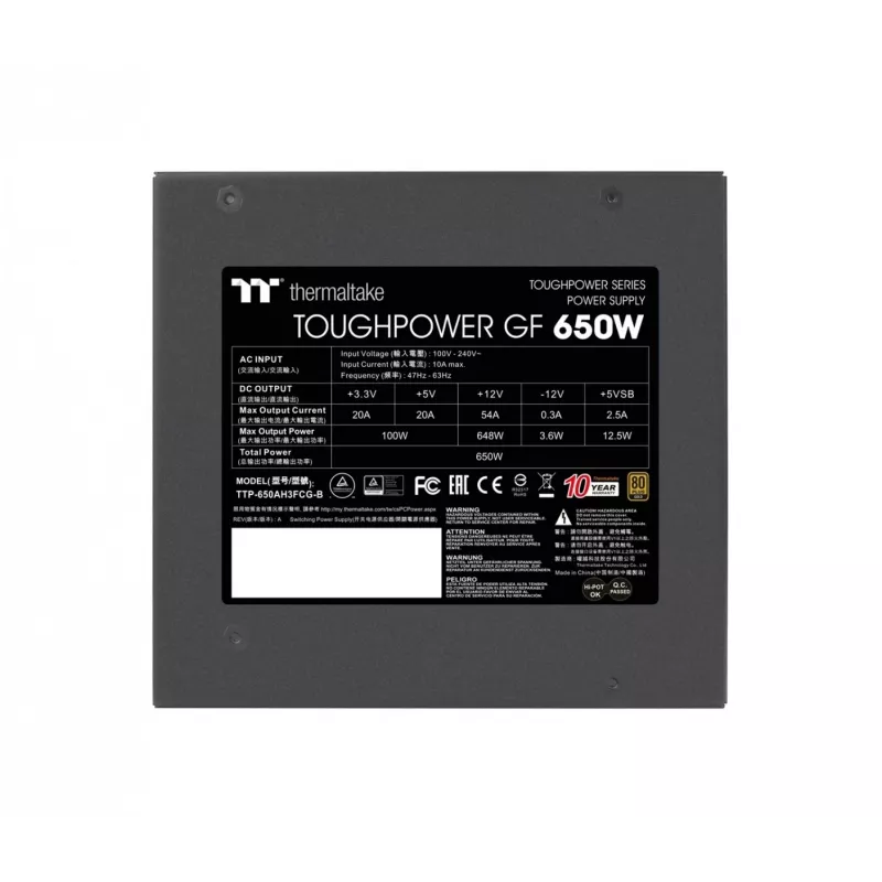 Netzteil THERMALTAKE Toughpower ATX 650W Gold, 80 PLUS Gold, 650 W, ATX, 90 mm Lüfter, 20+4 Pin, 1x PCIe (6+2), 3x SATA, 2x Molex