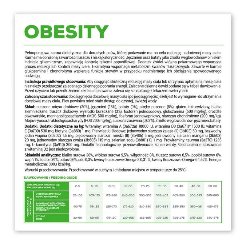 Trockenfutter VETEXPERT Veterinary Diet Obesity 2 kg — Gewichtsmanagement für ausgewachsene Hunde, Geflügel, Protein 30%, Fett 6,5%