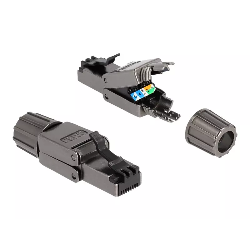Netzwerkkabel DeLOCK RJ45 Stecker Cat.8.1 STP werkzeugfrei Schwarz