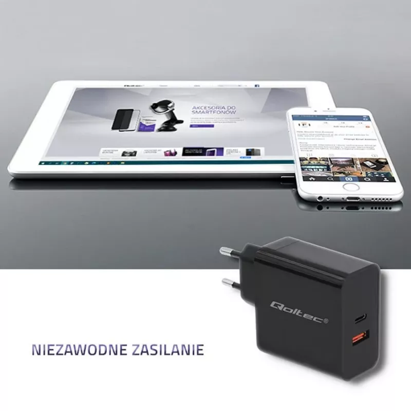 Netzteil QOLTEC 51716 — AC 220–240V auf 20V 3A (63W), schwarz, universelles Indoor-Ladegerät