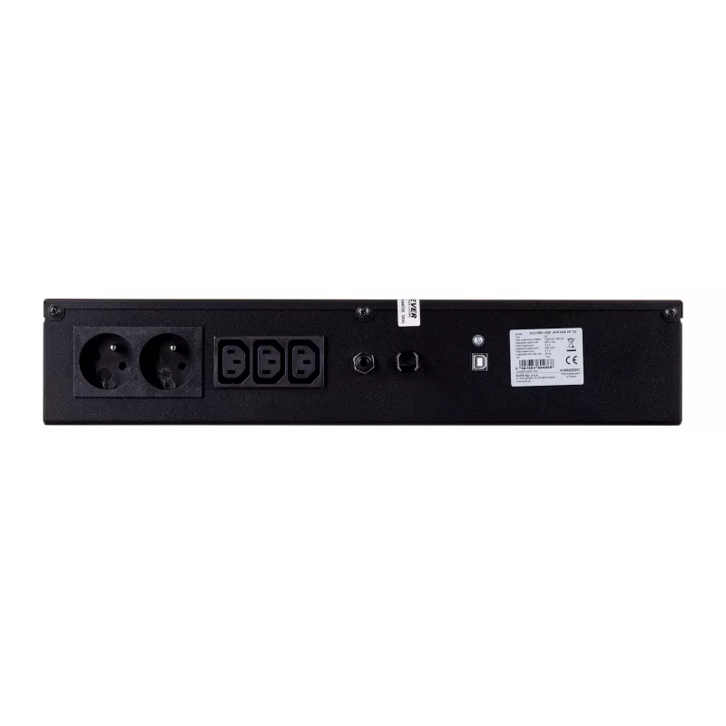 Rackmount Line-Interactive USV EVER ECO Pro 1200 AVR CDS, 1,2 kVA (650 W Ausgang), 2U, 3× C13, USB-B, AVR, VRLA 12 V 5 Ah ×2
