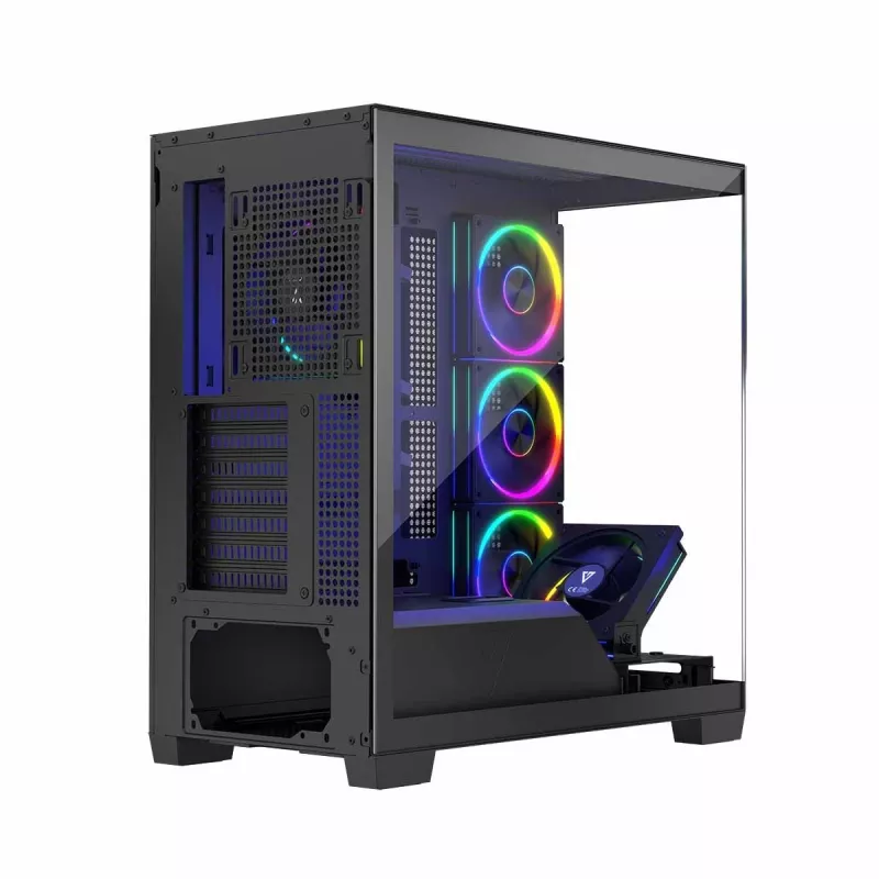 PC-Gehäuse MODECOM Volcano Stellar 5F ATX Midi Tower, gehärtetes Glas, 5 vorinstallierte Lüfter, USB‑C, unterstützt microATX/ATX, max. GPU 420 mm, CPU-Kühlerhöhe 175 mm