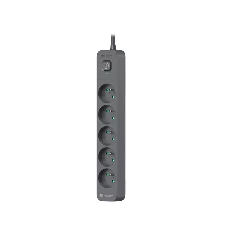Power Line+ 5m Graphite Überspannungsschutz-Steckdosenleiste (5 Steckdosen)