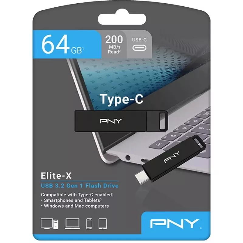 PNY Elite-X USB-Stick 64 GB USB Typ-C 3.2 Gen 1 (3.1 Gen 1) Schwarz (P-FDI64GELTXC-GE)