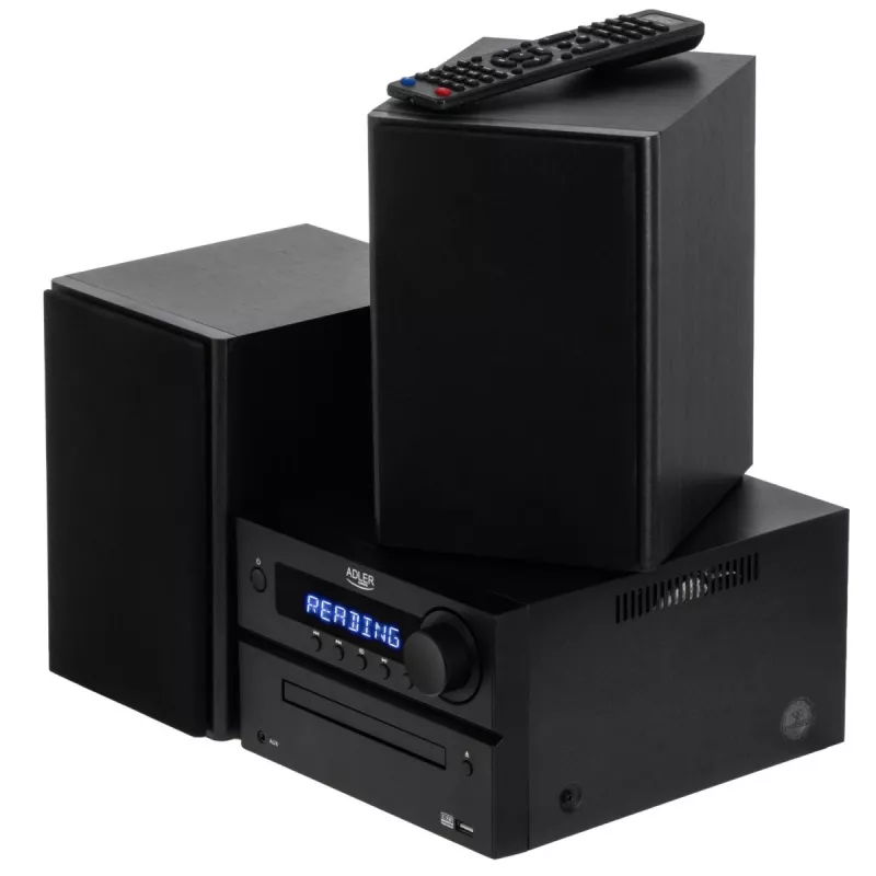 Mini Hi‑Fi Stereo System Adler AD 1917 — Bluetooth V5.3, CD/USB/MP3, 2×25 W RMS, UKW-Tuner, 4‑Band-Equalizer, AUX, Schwarz