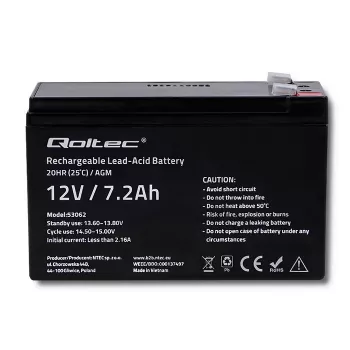 Qoltec 53062 AGM-Batterie | 12V | 7,2 Ah | max 108A