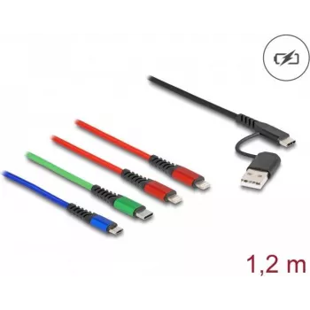 DeLOCK USB-Ladekabel 4-in-1 USB Typ-A USB-C auf 2× Lightning Micro-USB USB-C 1,20 m