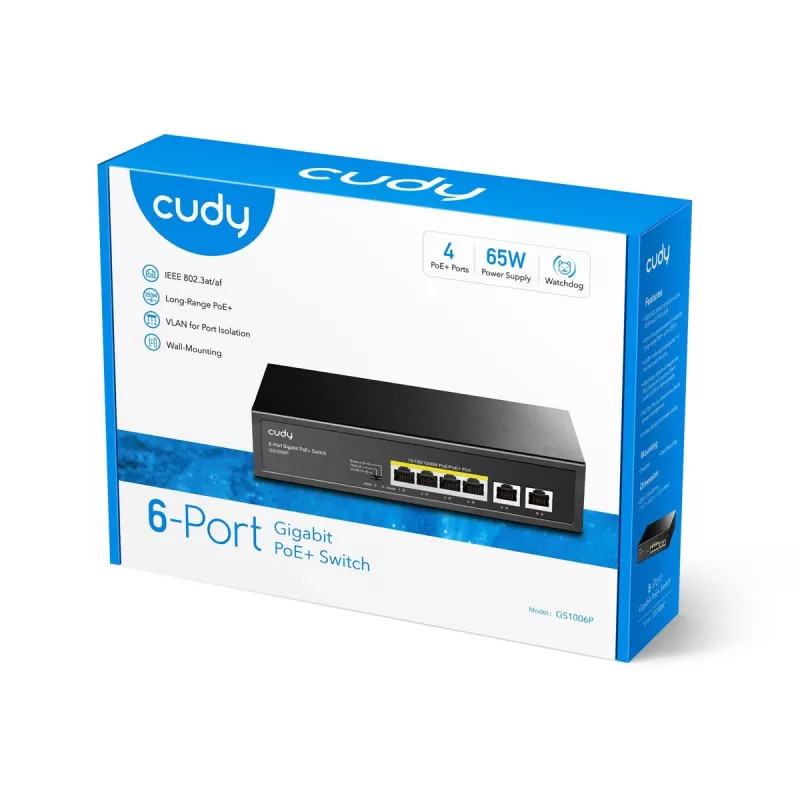 Netzwerk-Switch Cudy GS1006P Unmanaged Gigabit Ethernet 6-Port PoE, 12 Gbit/s, 2048 MAC, Schwarz
