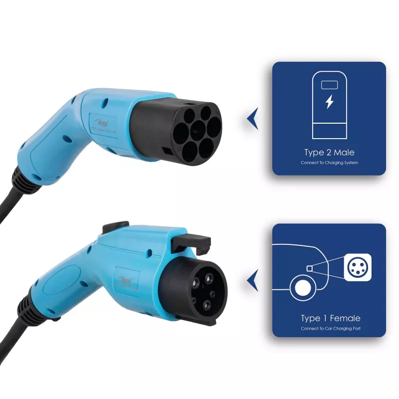 Akyga AK-EC-08 EV-Ladekabel Typ 2 auf Typ 1, einphasig, 32 A, 7,2 kW, 6 m