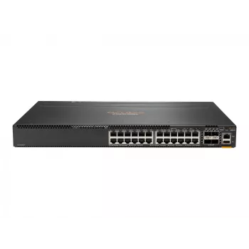 HPE Aruba 6300M - Switch - L3 - managed - 24 x 10/100/1000 + 4 x 1 Gigabit / 10 Gigabit / 25 Gigabit / 50 Gigabit SFP56 (Uplink / Stacking) - Front und Seite zu Hinterseite - an Ra
