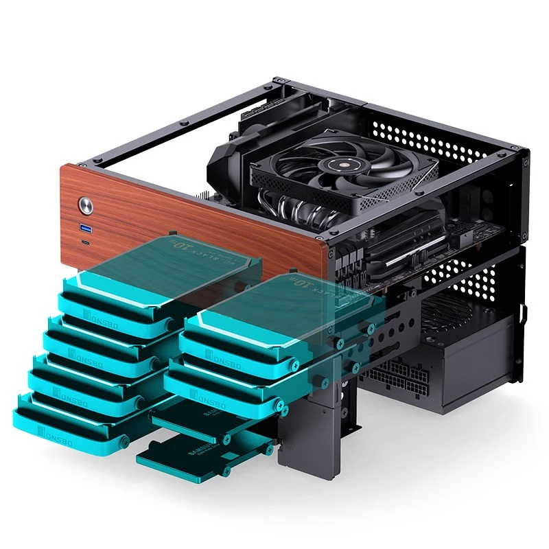 Jonsbo N4 Microtower Gehäuse Schwarz Robustes Stahl Kompaktes PC-Gehäuse