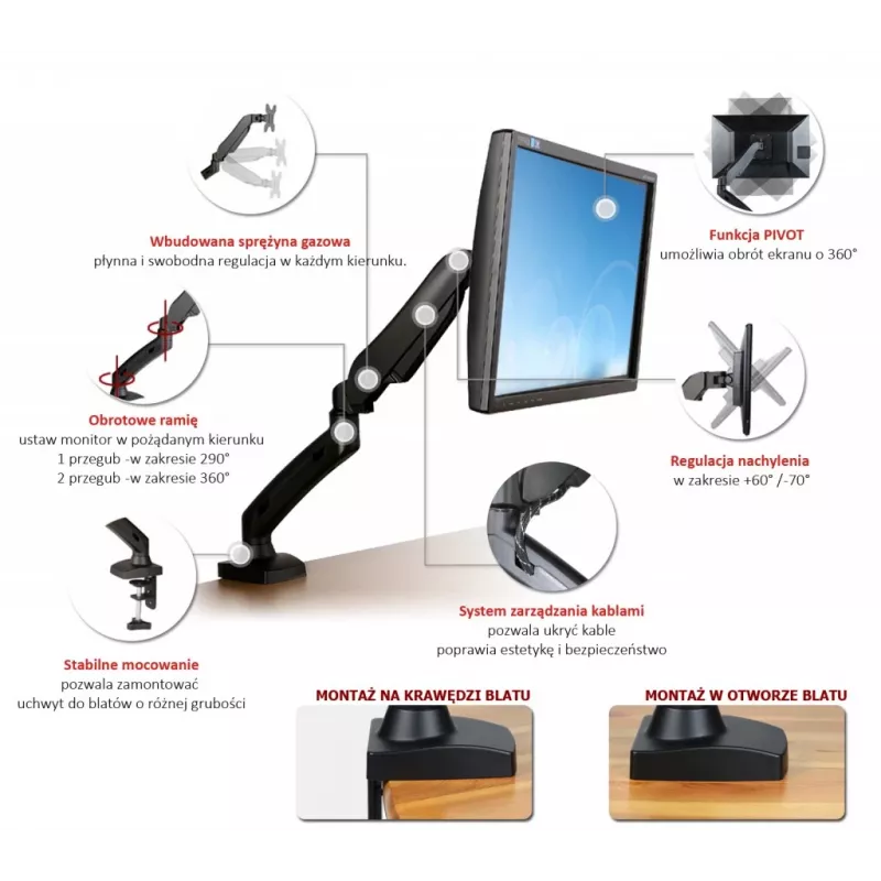 ART Gas-Spring Desk Mount für 1 Monitor