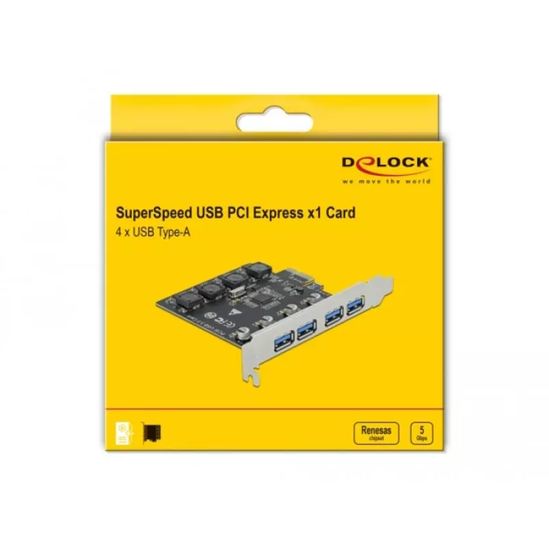 Delock PCI Express x1 Karte zu 4 x externem USB Typ-A Anschluss SuperSpeed USB