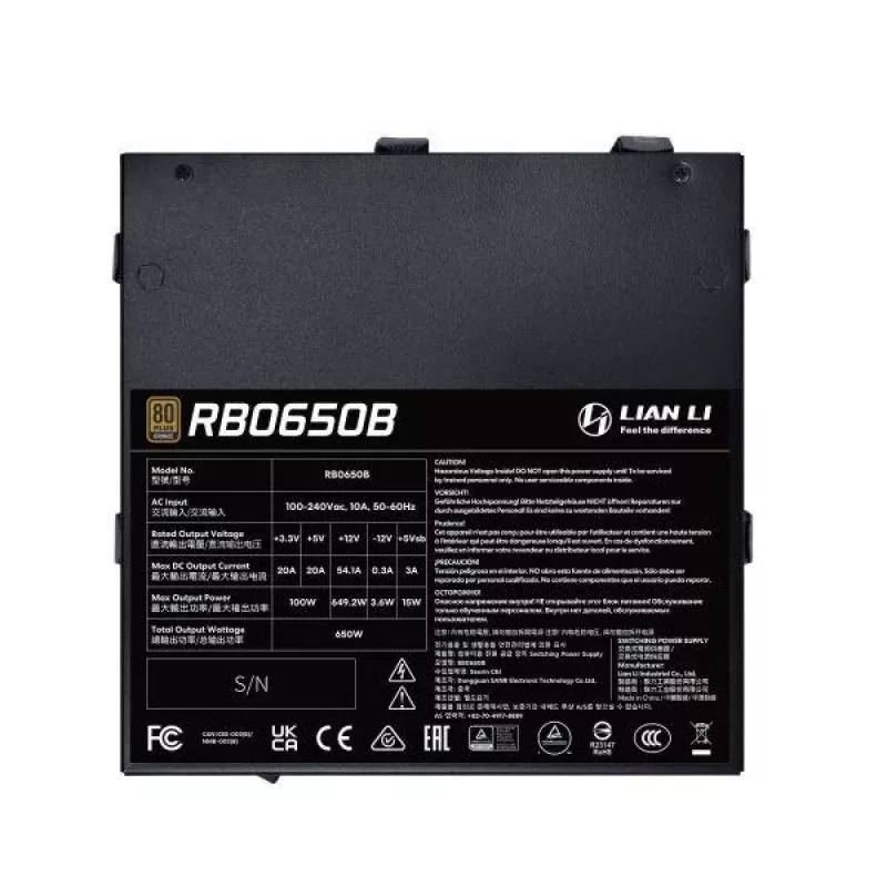 Netzteil Lian Li RB0650B.B 650 W ATX 24-Pin, 80 PLUS Bronze, 135 mm Lüfter, schwarz