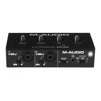 Audio-Interface M-Audio M-Track Duo — USB 2-in/2-out, 16-bit/48 kHz, 1x XLR/TS-Combo, 1x Instrumenteneingang, 48V Phantomspeisung