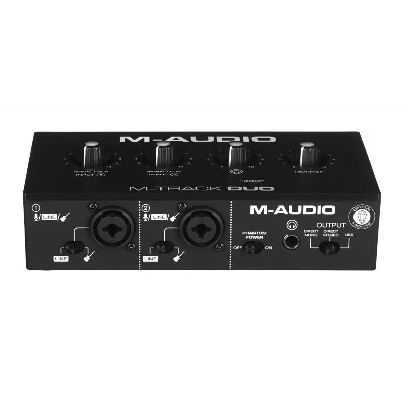 Audio-Interface M-Audio M-Track Duo — USB 2-in/2-out, 16-bit/48 kHz, 1x XLR/TS-Combo, 1x Instrumenteneingang, 48V Phantomspeisung
