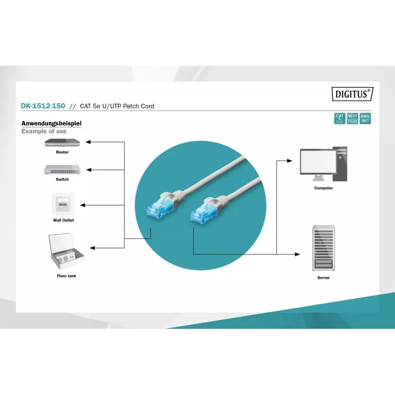 Digitus DK-1512-150 RJ45 Netzwerkkabel CAT 5e U/UTP Grau 15m