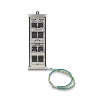 DELOCK Keystone-Halter 8-Port neigbarer Snap-In-Rahmen für Hutschienen- oder Wandmontage, schwarz, 78×154×55 mm