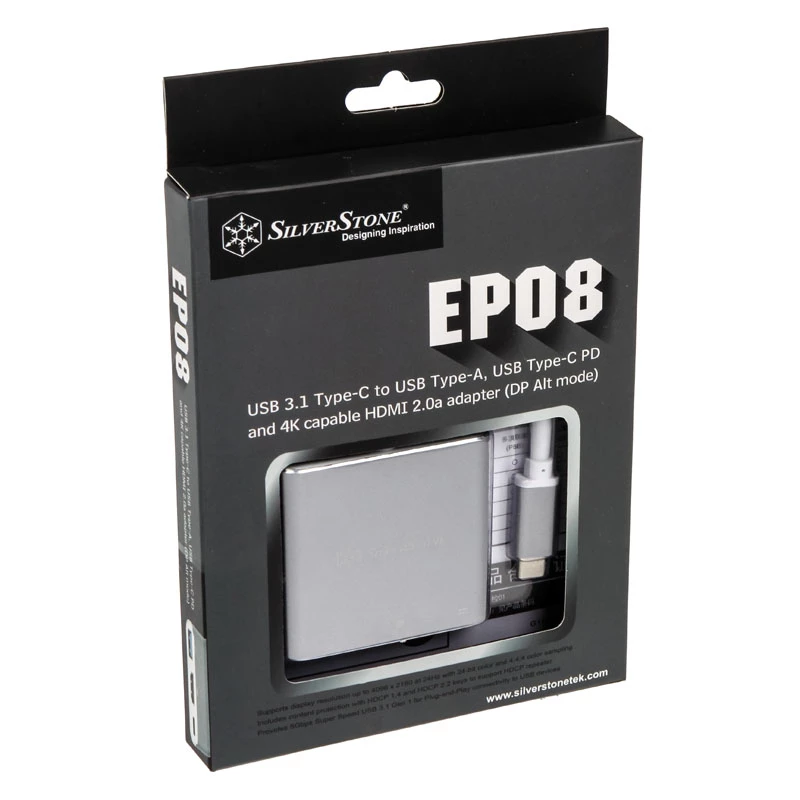 SilverStone SST-EP08C - USB 3.1 Typ-C-Adapter auf HDMI/USB Typ C/USB Typ A - Silber