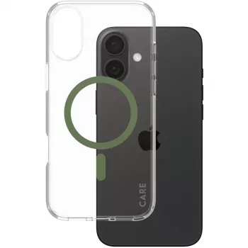 PanzerGlass CARE Urban Combat transparente Hülle mit grünem MagSafe iPhone 16 Plus