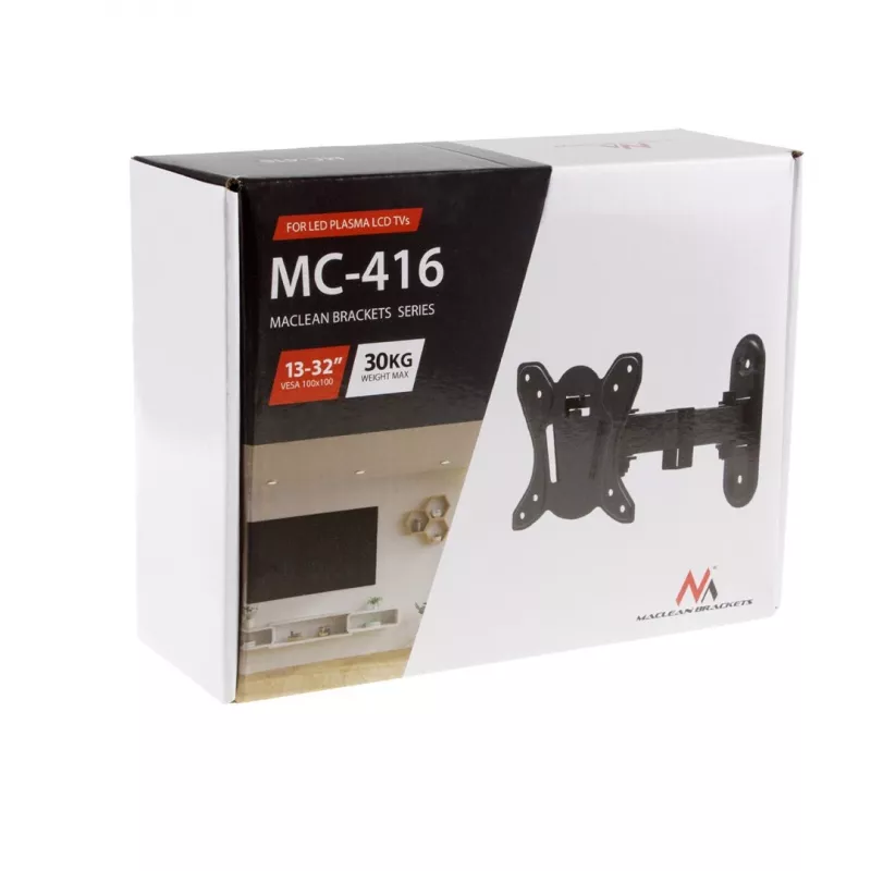 Maclean MC-416 TV Monitor Wandhalterung 13-32 30 kg neigbar schwenkbar max. VESA 100x100 schwarz pulverbeschichtet LED OLED LCD Universal Halterung