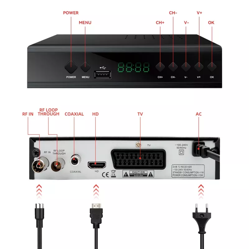 Extralink Home Tuner DVB-T2 Digital-TV-Decoder H.265 HEVC FULL HD USB HDMI + Fernbedienung