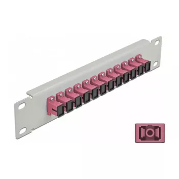 Glasfaser-Patchpanel DeLOCK 10 Zoll 12 Port SC Simplex Violett 1U Grau