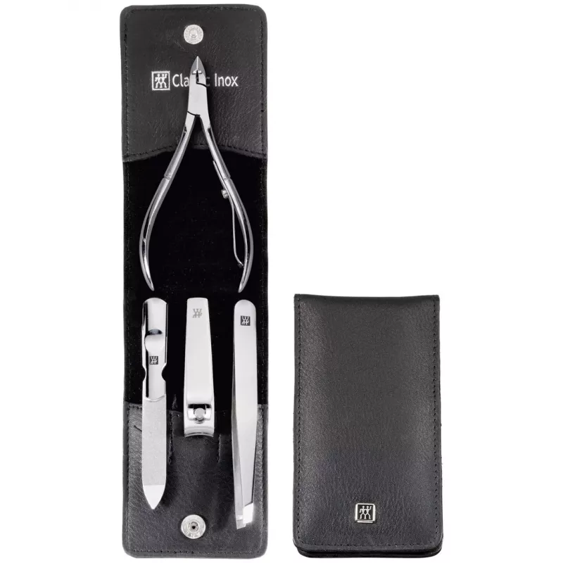 ZWILLING 97438-004-0 4-teiliges Maniküreset im schwarzen Lederetui