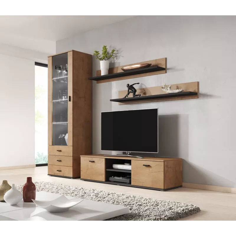 TV-Schrank Cama Meble SOHO 140, Lefkas-Eiche/Schwarz, 1400×430×370 mm