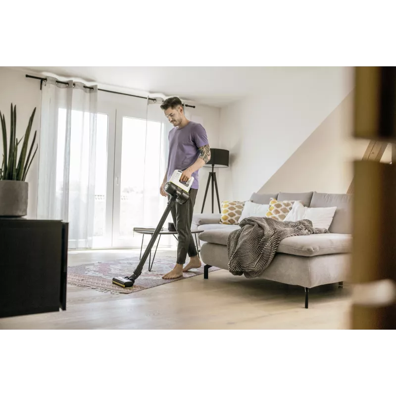 Kärcher VC 4 2-in-1-Akkustaubsauger, beutellos, kabellos, 21,6 V Li-Ion, 30 Min. Laufzeit, HEPA, 2 Geschwindigkeiten, gelb/schwarz