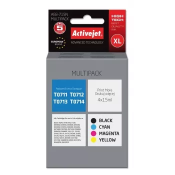 Kompatibles Tintenpatronen-Multipack ActiveJet AEB-715N — Schwarz (pigmentiert) 15 ml + Cyan, Magenta, Gelb 15 ml (XL)