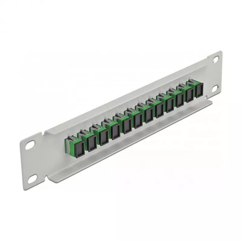 Glasfaser-Patchpanel DeLOCK 10 Zoll 12 Port SC Simplex grün 1HE grau
