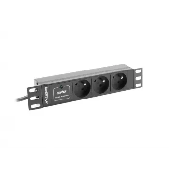 Steckdosenleiste LANBERG PDU-03E-0200-BK — 1HE, 3x Typ-E-Steckdosen, 220–250 V, 16 A, 2 m Kabel, schwarz
