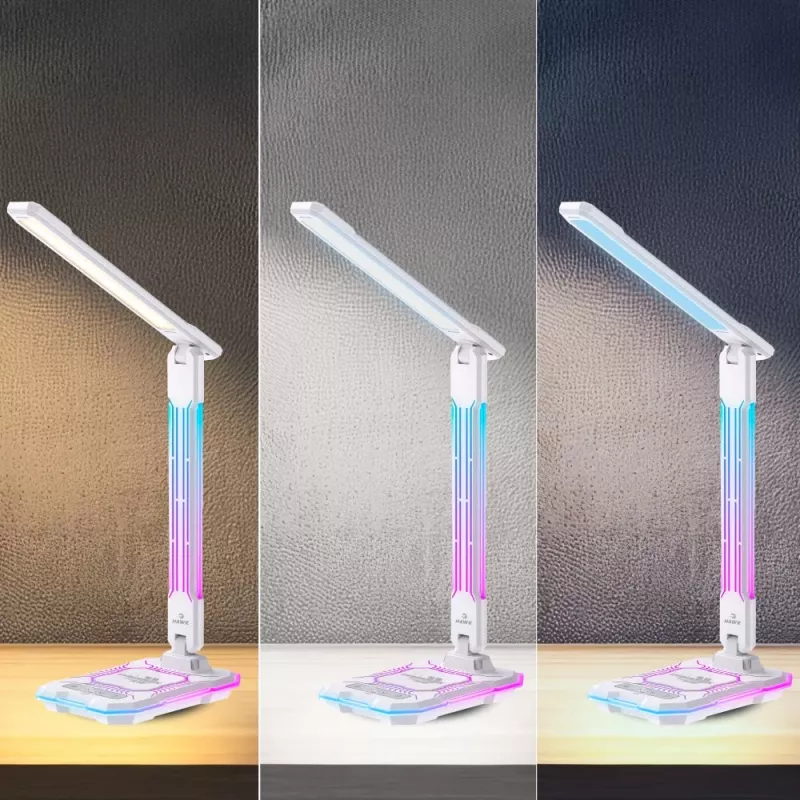Tischleuchte Hawk HW-LAMP04 Weiß LED verstellbar, weiße Oberfläche, verstellbarer Kopf und Arm
