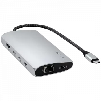 Laptop-Dock / Port-Replikator Satechi ST-P8KES — Kabelgebunden, USB 3.2 Gen 1 Type-C, Gigabit Ethernet, SD-Karte, Silber