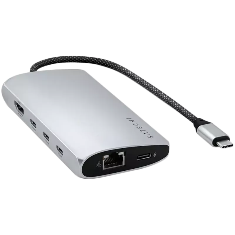 Laptop-Dock / Port-Replikator Satechi ST-P8KES — Kabelgebunden, USB 3.2 Gen 1 Type-C, Gigabit Ethernet, SD-Karte, Silber