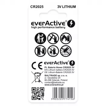 Lithium-Knopfzelle everActive CR2025 - Blister 2 Stk.