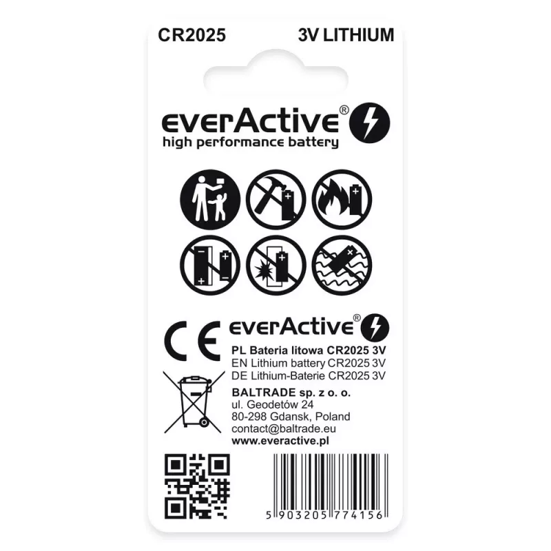 Lithium-Knopfzelle everActive CR2025 - Blister 2 Stk.