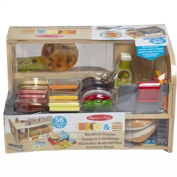 Melissa & Doug Holz-Sandwichtheke mit Aufschnittmaschine – 56-teiliges Spiellebensmittel-Set – FSC-zertifiziert