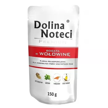 Nassfutter für Hunde Dolina Noteci Beef Adult 150 g — 77% Feuchtigkeit, 12% Protein, 6,5% Fett