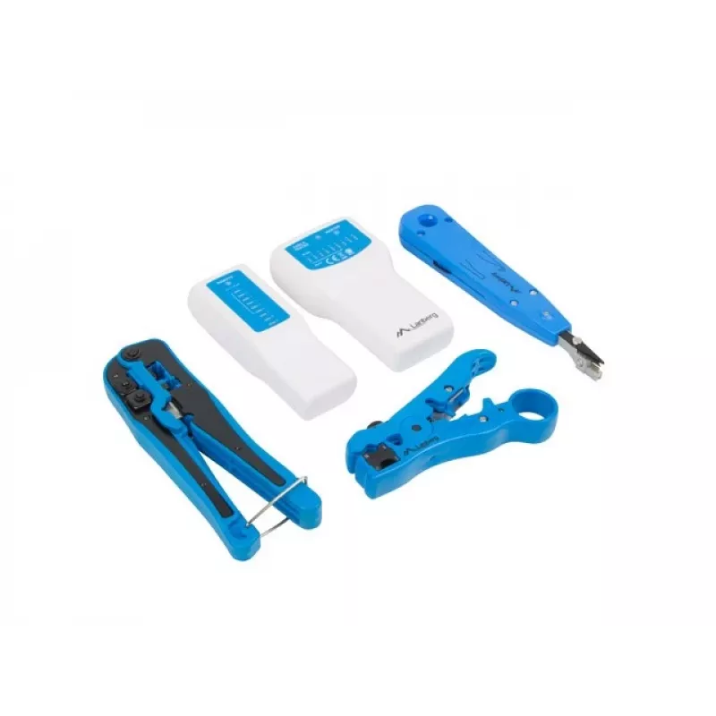 LANBERG Kabelschloss-Crimpwerkzeug-Set NT-0302 — RJ-45-Crimper, Kunststoffgriffe, Tragetasche, Ein-/Ausschalter, mehrfarbig