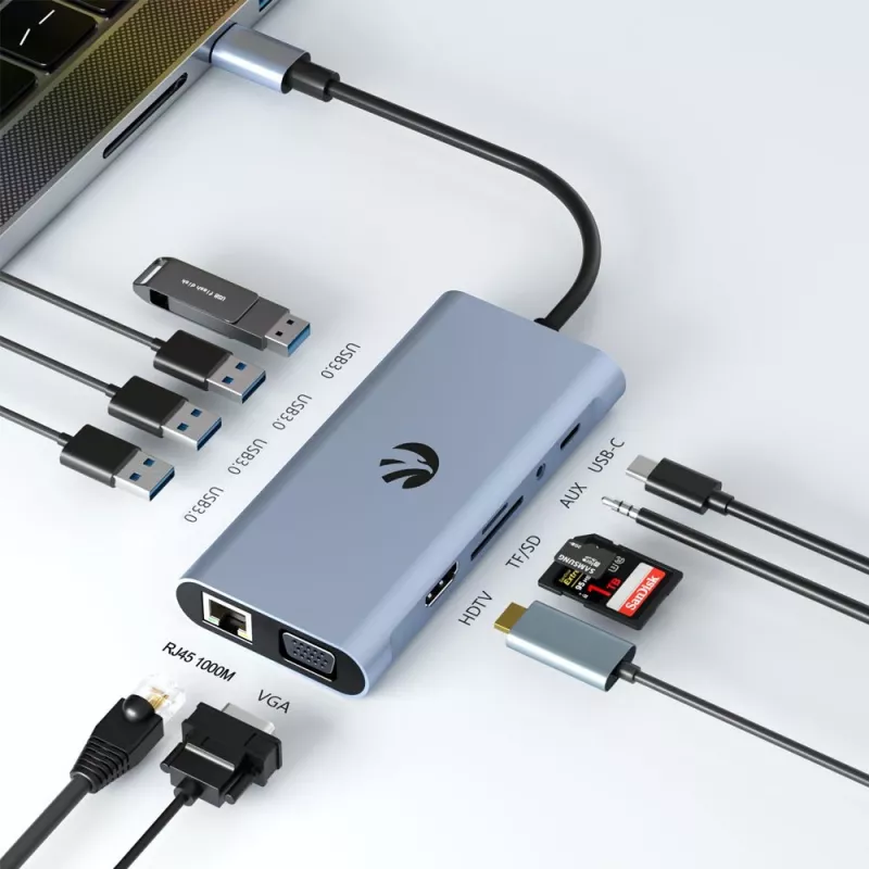 USB-C 11-in-1 Adapter Hawk HW-HUB1101 — Multiport-Hub mit 11 Anschlüssen