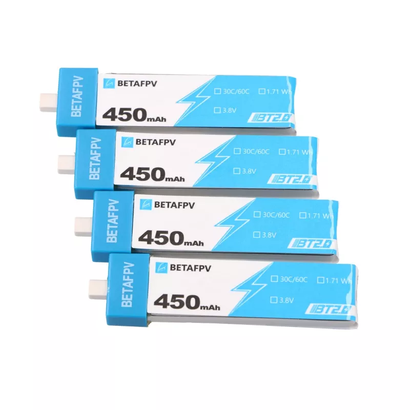 1S BetaFPV BT2.0 Drohnenakku-Pack 450mAh 4er-Pack, 3,8V