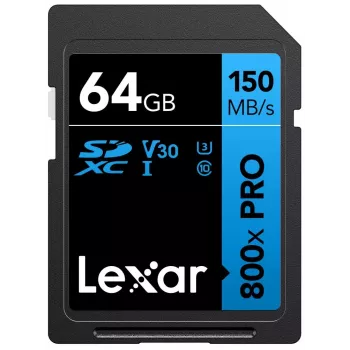 SDXC-Flash-Speicher Lexar 64 GB UHS-I 800xPRO — Klasse 10, U3, V30, 150 MB/s