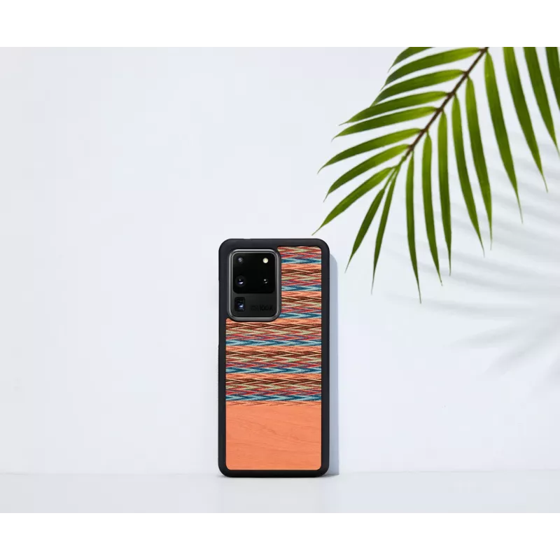 Handyhülle man and wood für Samsung Galaxy S20 Ultra — braunes Karomuster mit schwarzer Umrandung