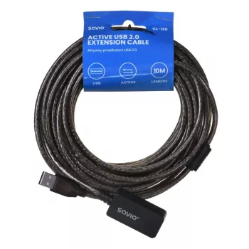 Aktive USB-Verlängerung SAVIO CL-130 10 m USB 2.0 A Stecker–Buchse, 5 V, schwarz