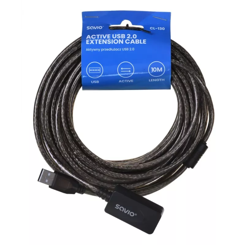Aktive USB-Verlängerung SAVIO CL-130 10 m USB 2.0 A Stecker–Buchse, 5 V, schwarz